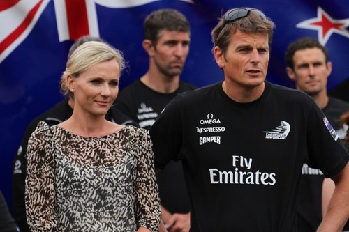Mandy and Dean Barker at the Emirates Team NZ AC72 Launch February 4, 2013 © Richard Gladwell www.photosport.co.nz